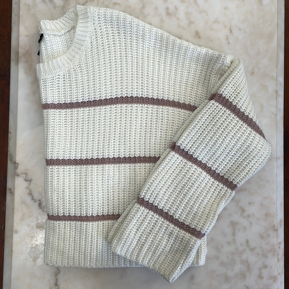 cropped pink and cream sweater